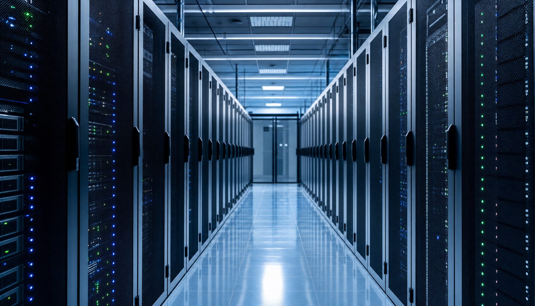 Secure data center operations with cool blue indicator lighting